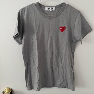 Comme Des Garcons Play Heart Patch Cotton T-Shirt Gray Red Small Unisex